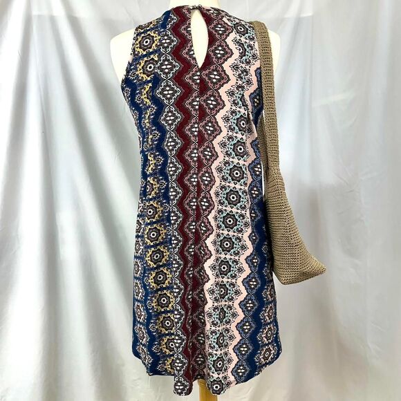 2000s BCBGMAXAZRIA Multicolor Patterned Sleeveless Mini Swing Dress Sz XXS Boho - Picture 3 of 5